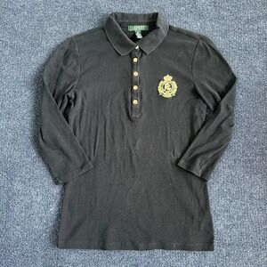Lauren Ralph Lauren Polo Shirt Womens Small Black Crest 3/4 Sleeve Gold Buttons